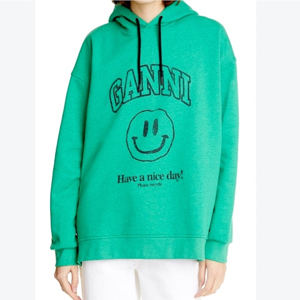 NWOT GANNI Software Isoli Organic Cotton Graphic Hoodie in Kelly Green size S/M